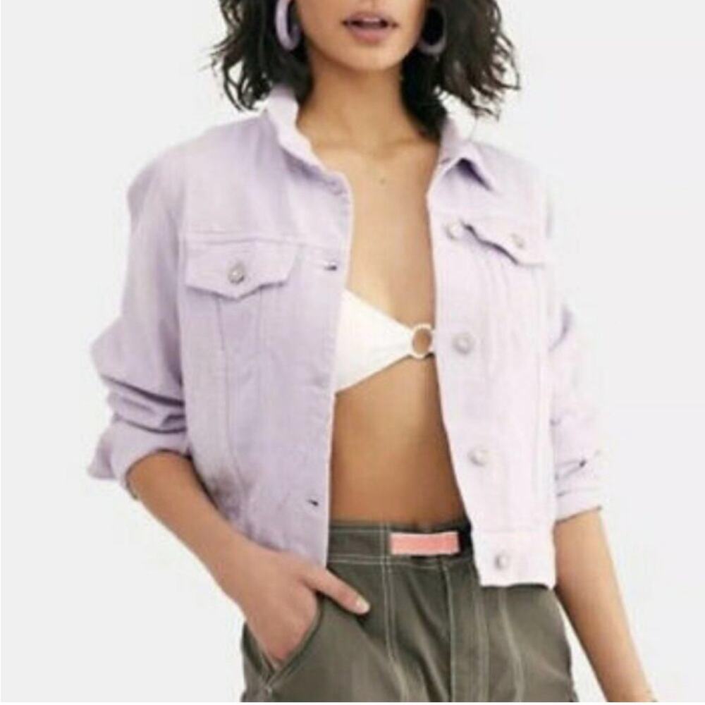 Free‎ People Rumors light purple denim button front jacket size Small